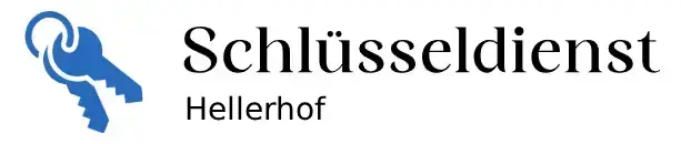 Markantes Firmenlogo des Schlüsseldienstes Hellerhof mit Fokus auf professionelle Türsicherheit.